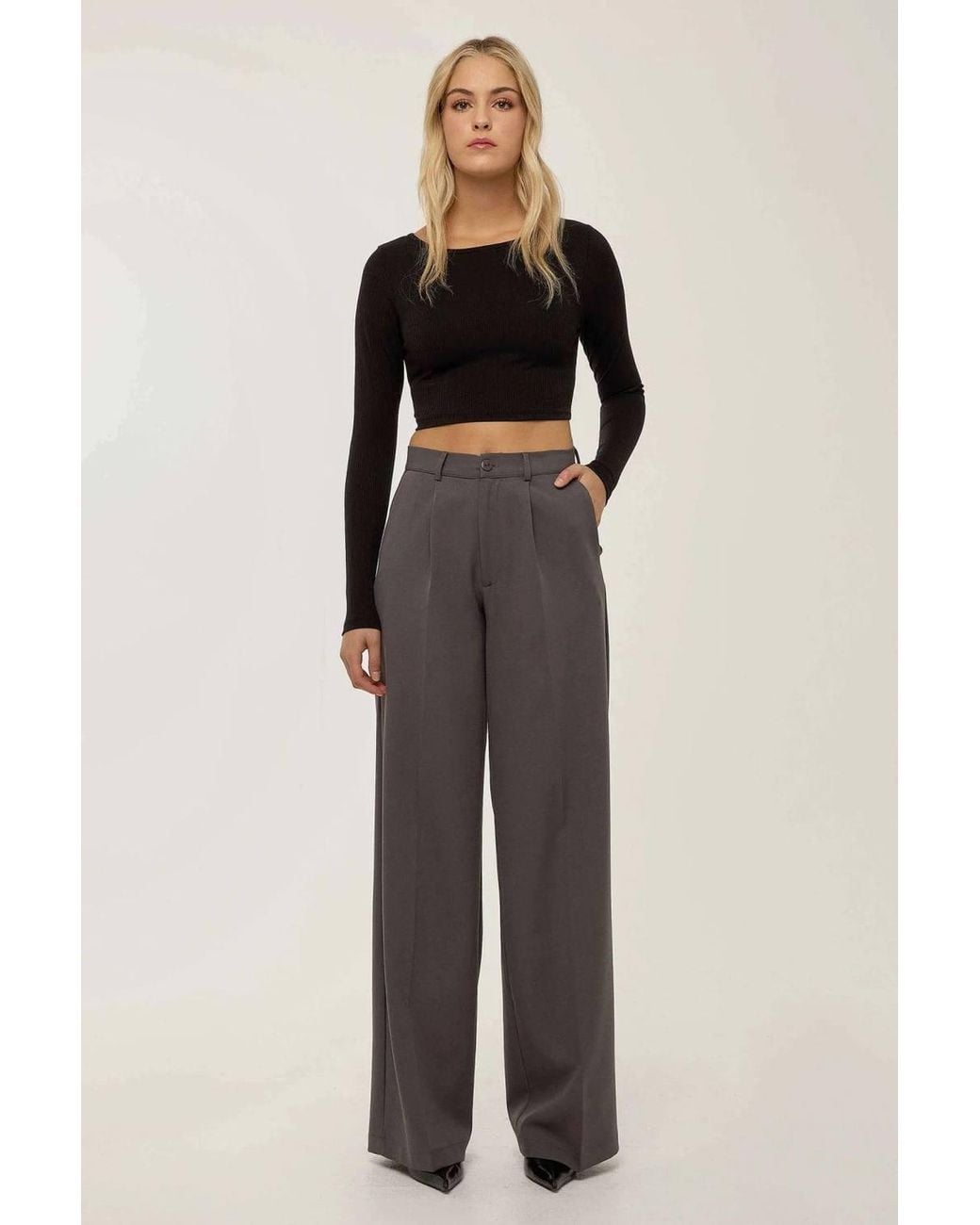 Hiccup Gray High Waist Wide Leg Pants