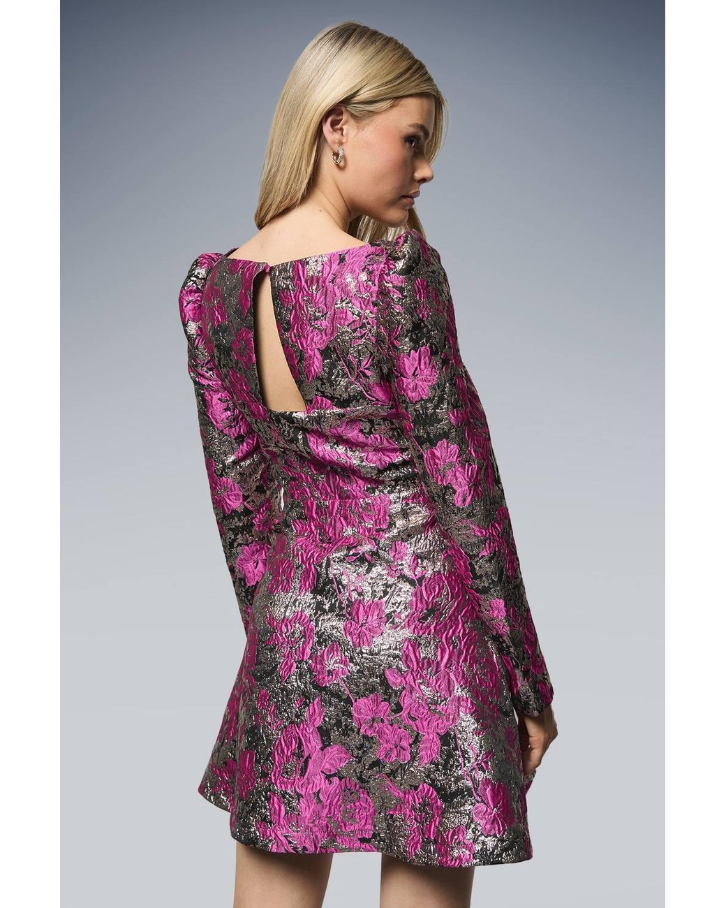 Dorothy Perkins Purple Dp Luxe Metallic Jacquard Long Sleeve Mini Dress