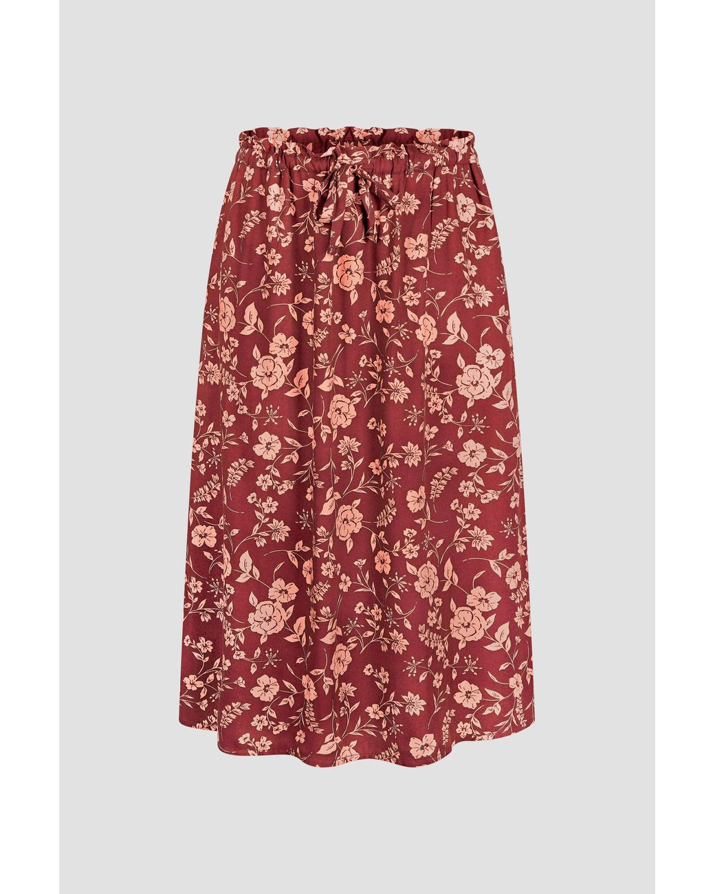 Enorsia Red Summer Flower Linen Midi Skirt