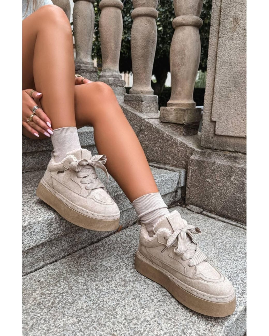 Love Lace Gray Platform Chunky Suede Knitted Snow Boots