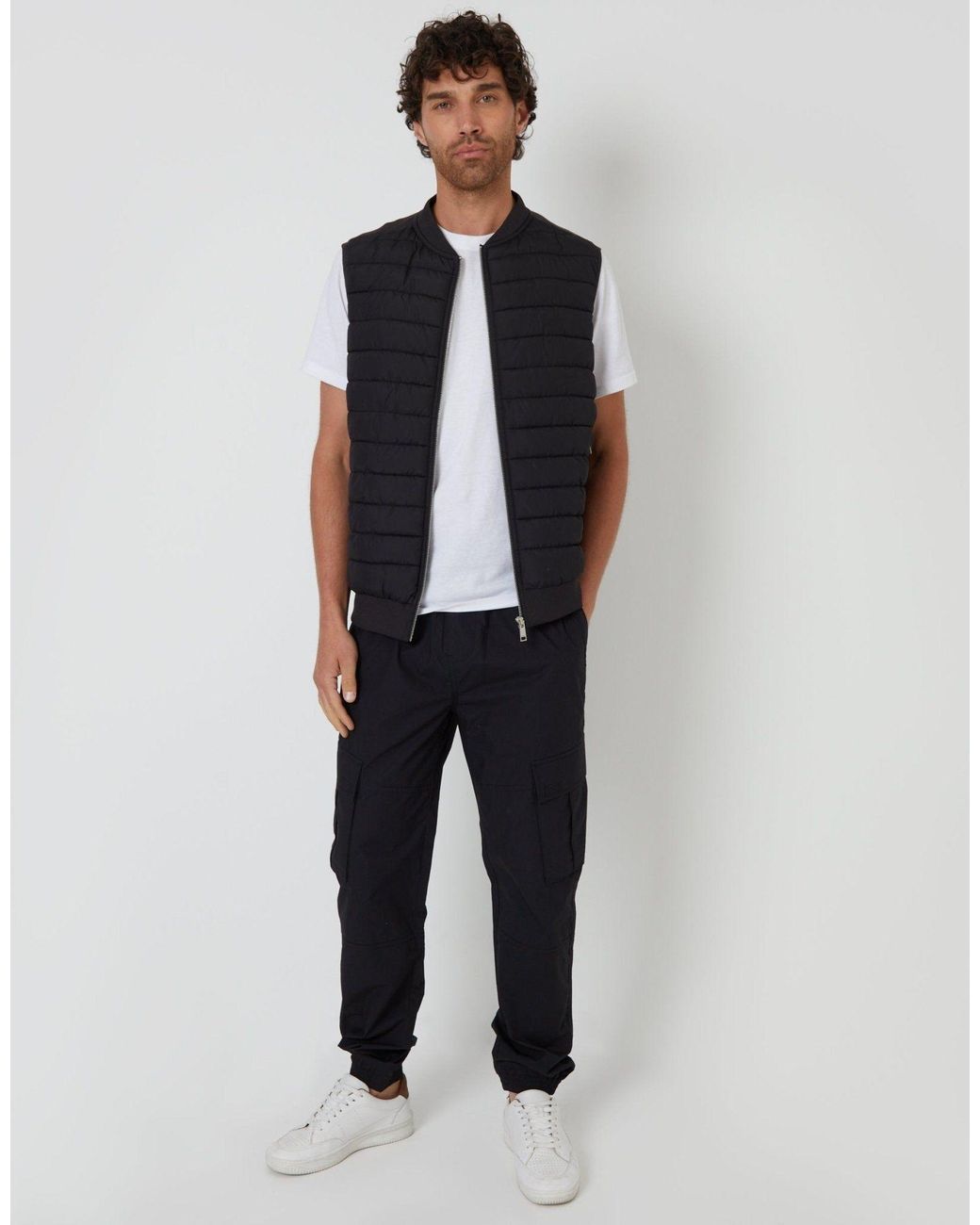 Threadbare Blue Quilted Hybrid Gilet for men