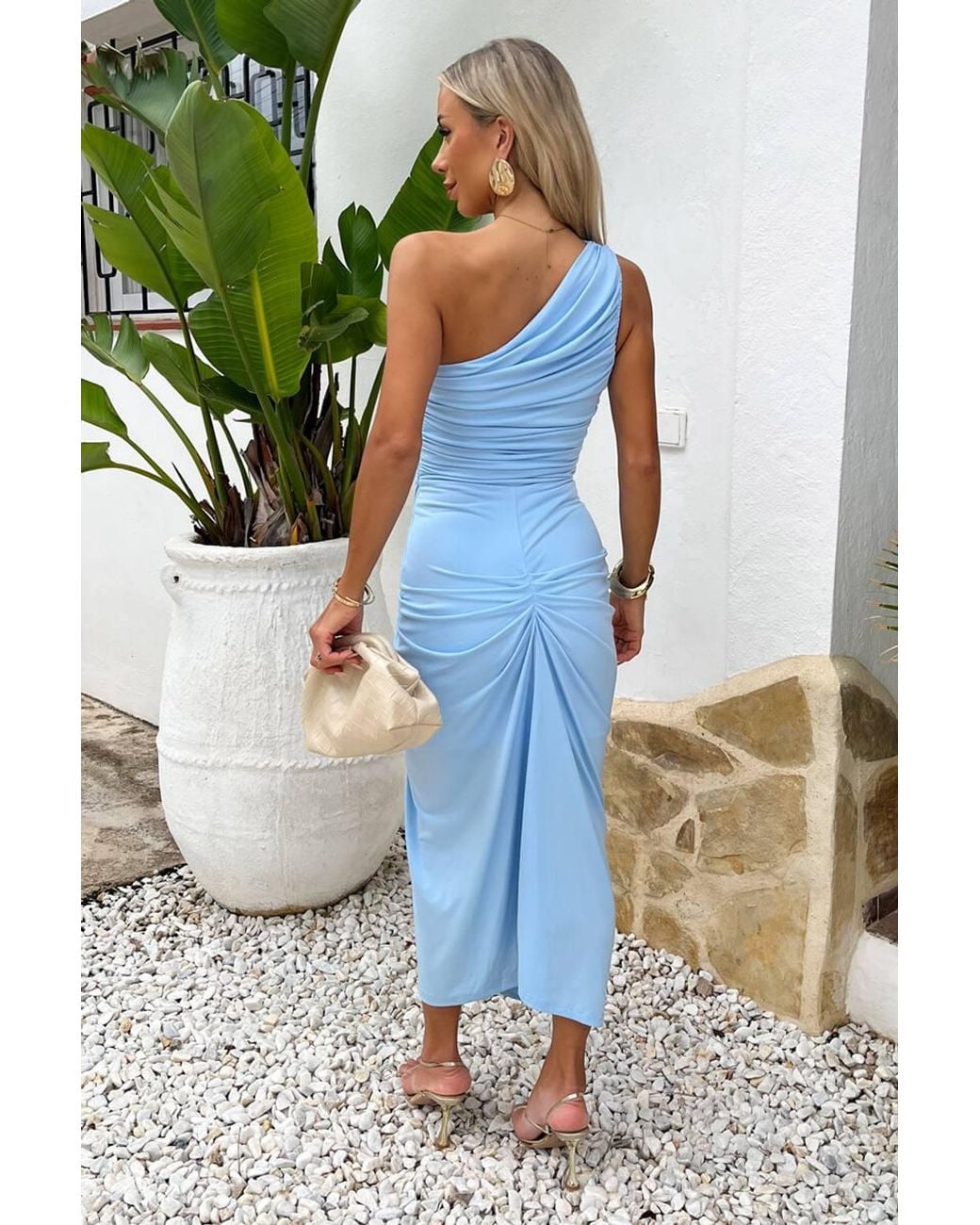AX Paris Blue Ice One Shoulder Knot Skirt Midi Dress