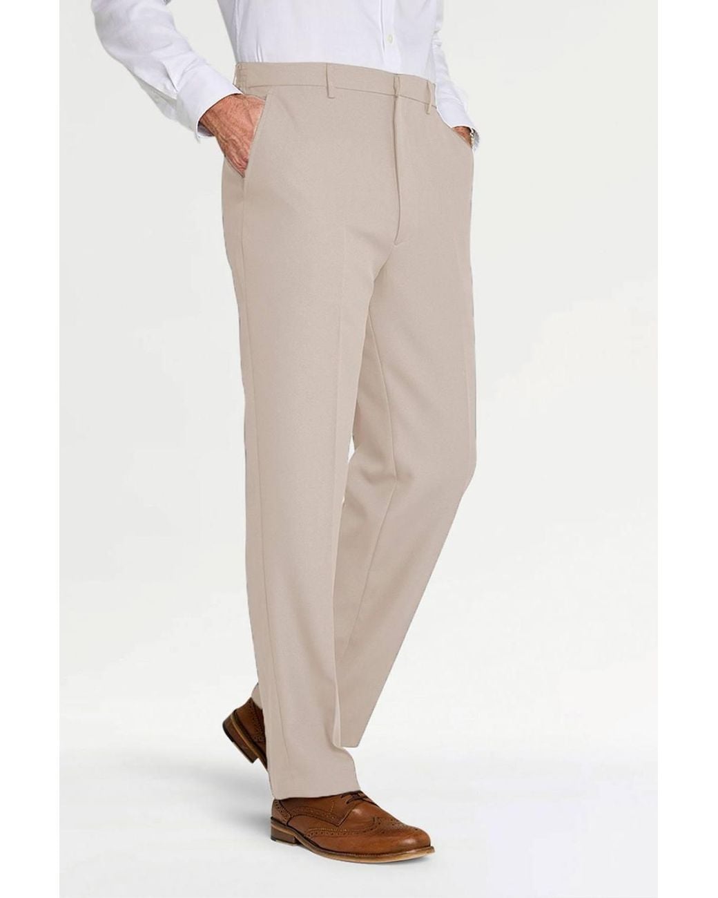 Chums White Comfort Fit Formal Elasticated Trousers With Stretch Waist for men