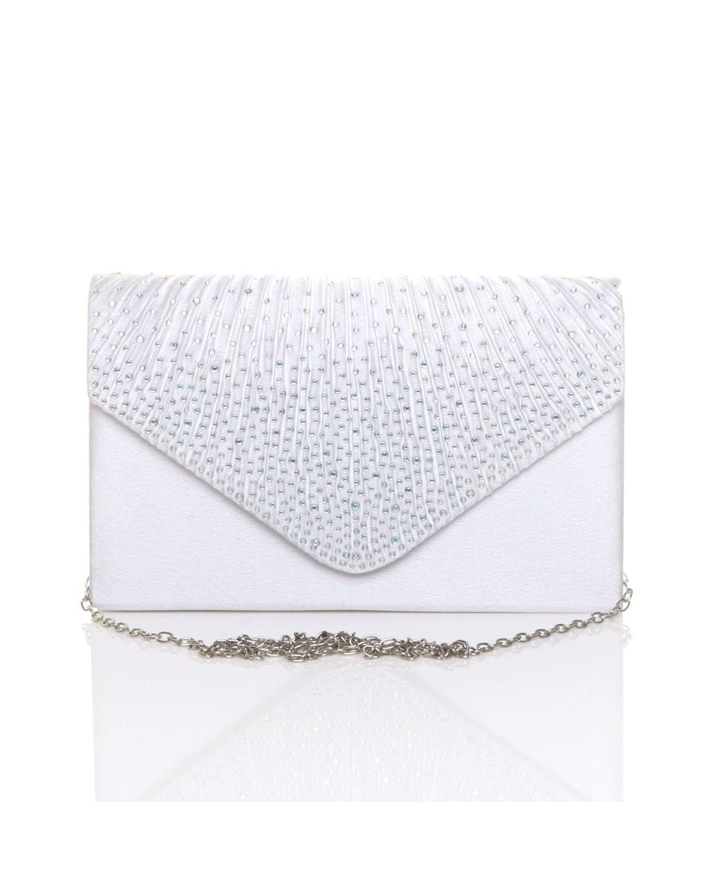 AJVANI White Diamante Envelope Clutch Bag