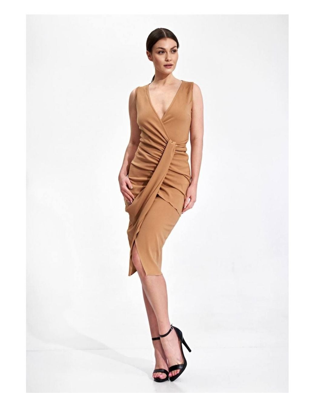 Love Lace White Cocktail Midi Dress Envelope Neck Draped Stretch Style 167987