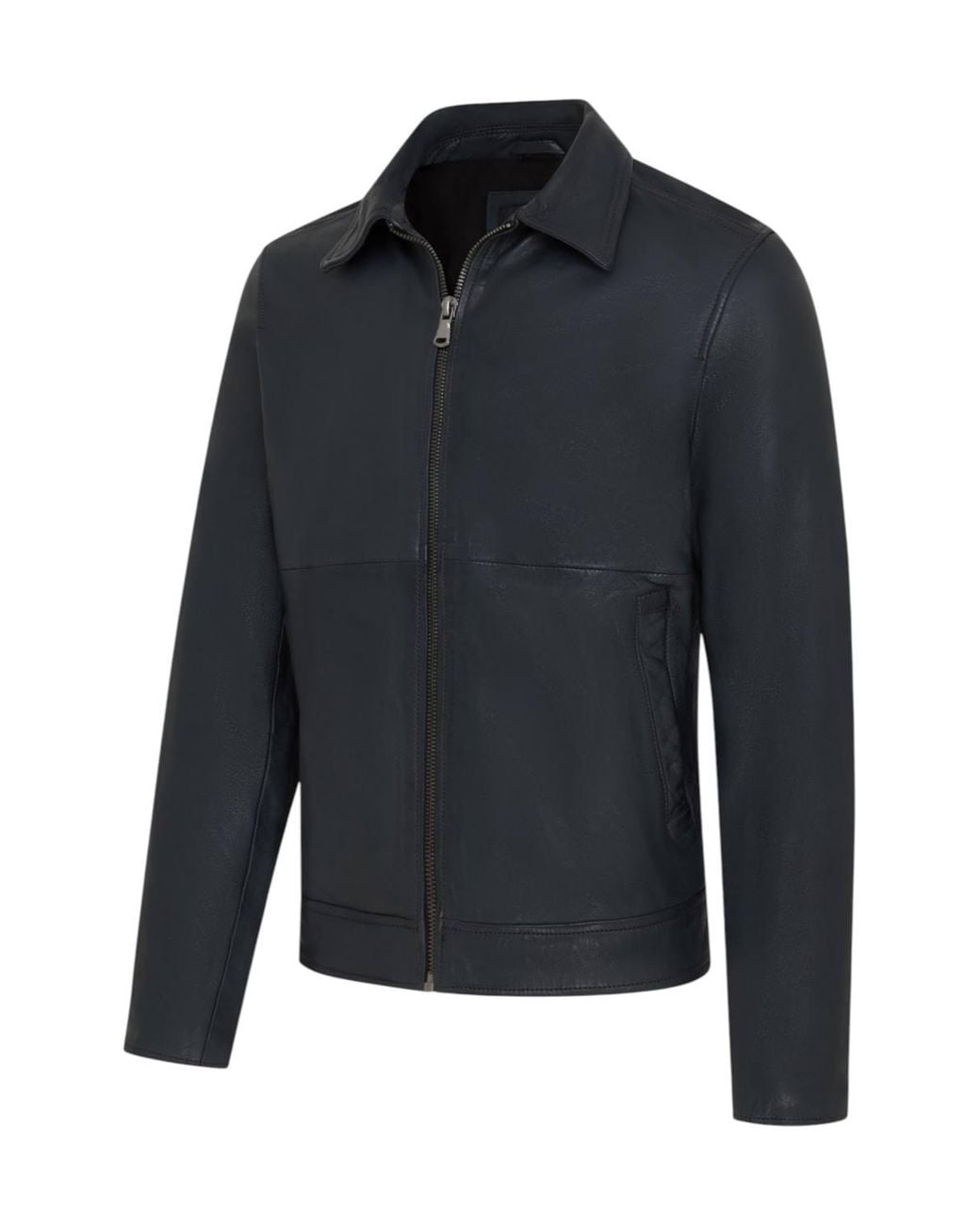 Infinity Leather Blue Leather Harrington Collar Biker Jacket-Alpha for men