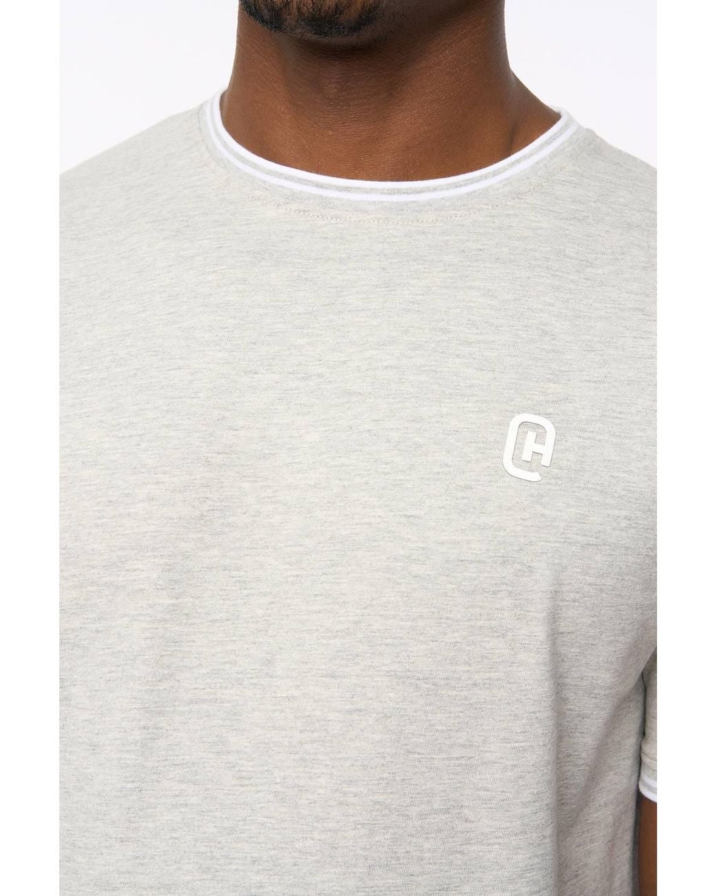 Crosshatch White Preece Crew Neck Cotton T-Shirt With High Build Logo Print for men
