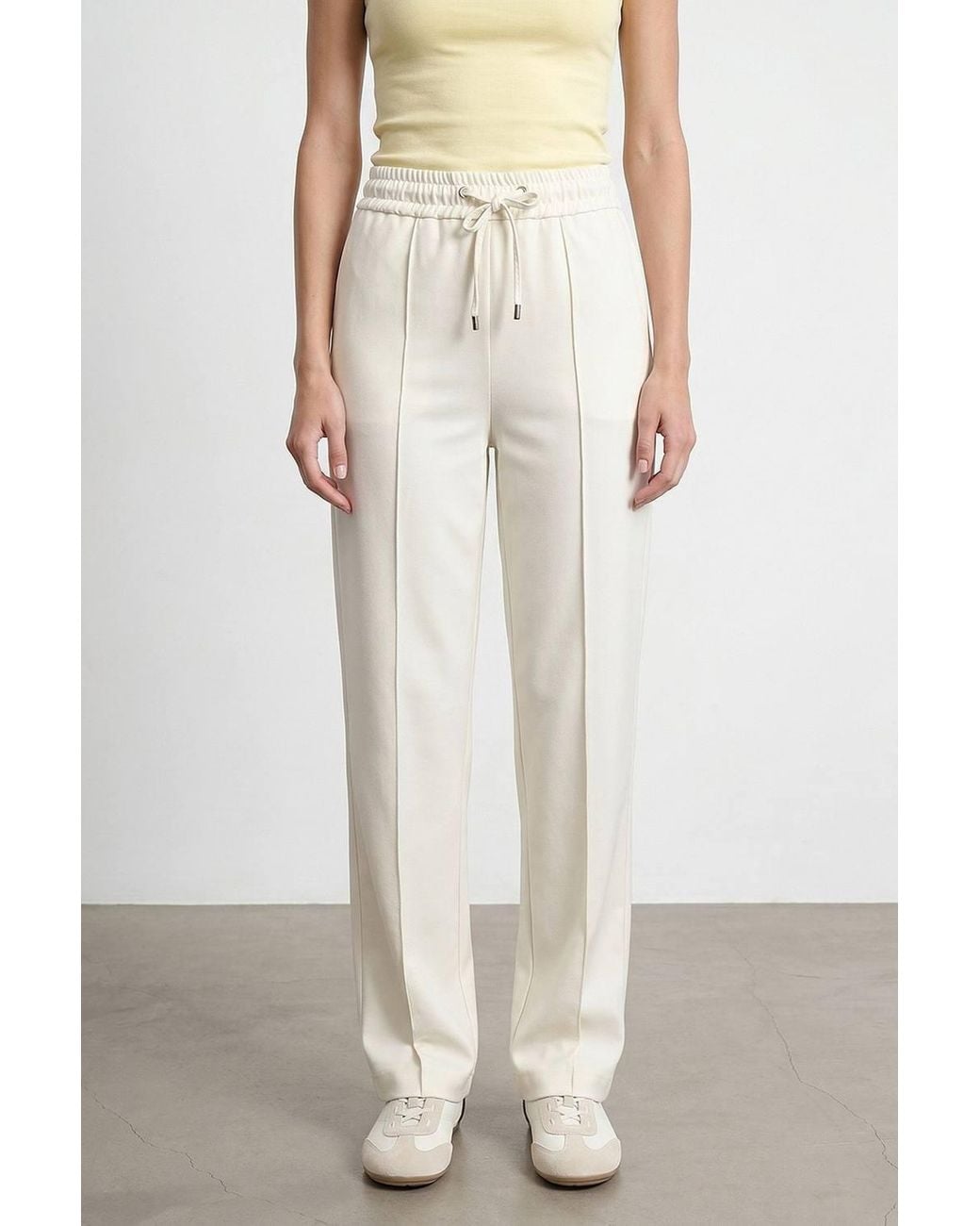 Dilvin White Straight-Leg Crepe Trousers With Drawstring Waist