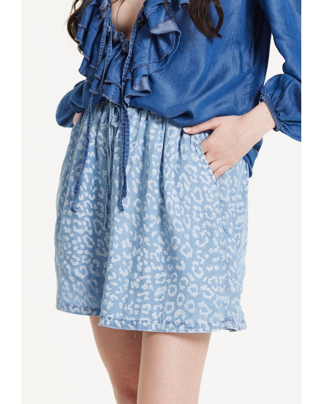 Liquorish Blue Skyline Animal Jacquard Shorts