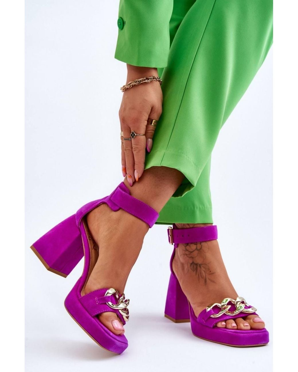 Love Lace Green Padded Platform Heeled Sandals With Buckle