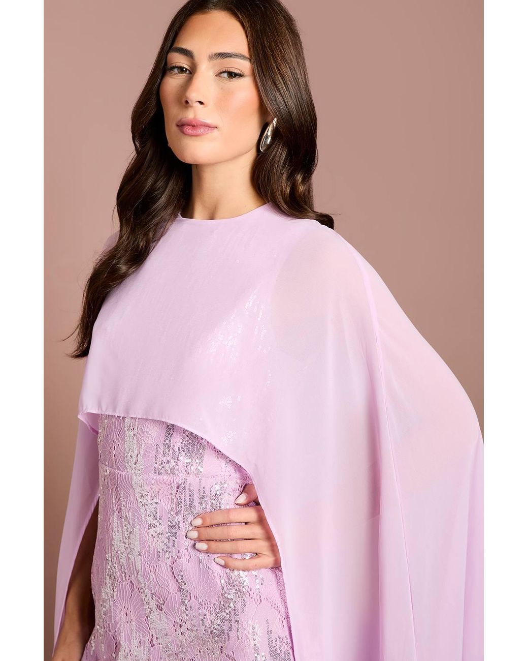 Coast Pink Cape Sleeve Sequin Maxi Dress