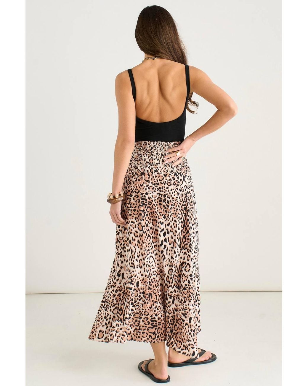 Gini London Natural Animal Print Elasticated Waist Skater Skirt