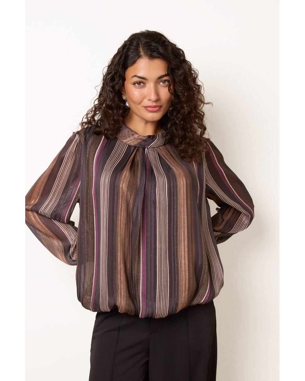 Blue Vanilla Brown Long Sleeve Collar Blouse