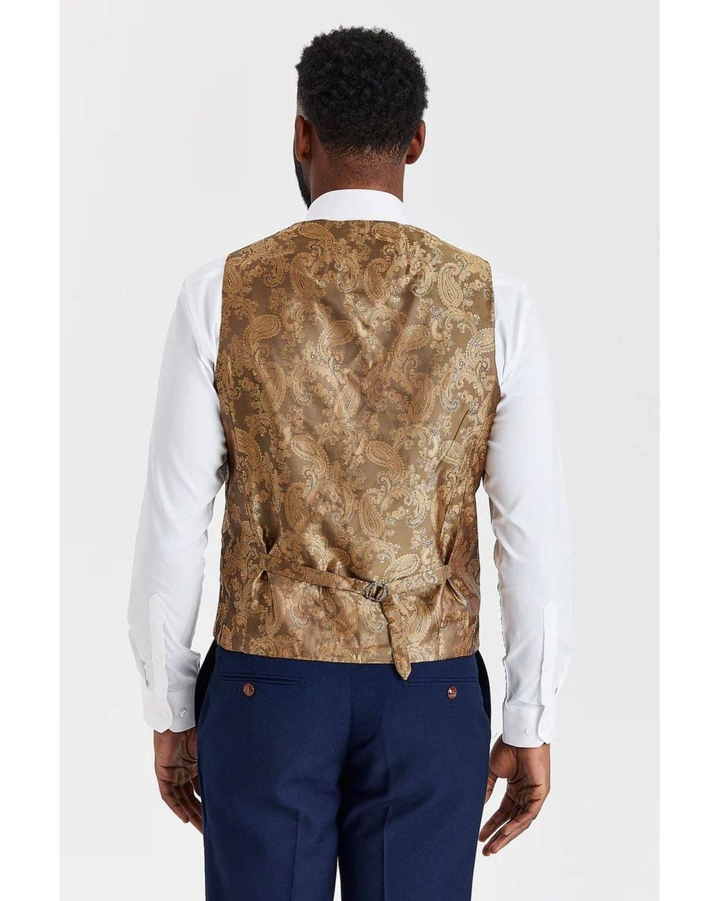 Paul Andrew Blue 3 Piece Textured Suit With Tweed Check Waistcoat for men