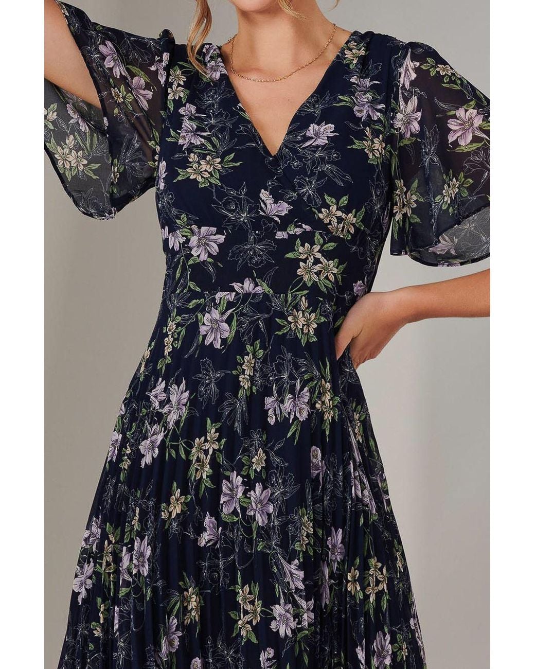 Jolie Moi Blue Chiffon Pleated Wrap Midaxi Dress