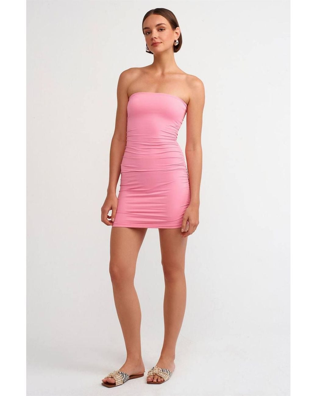 Dilvin Pink Strapless Bodycon Mini Dress