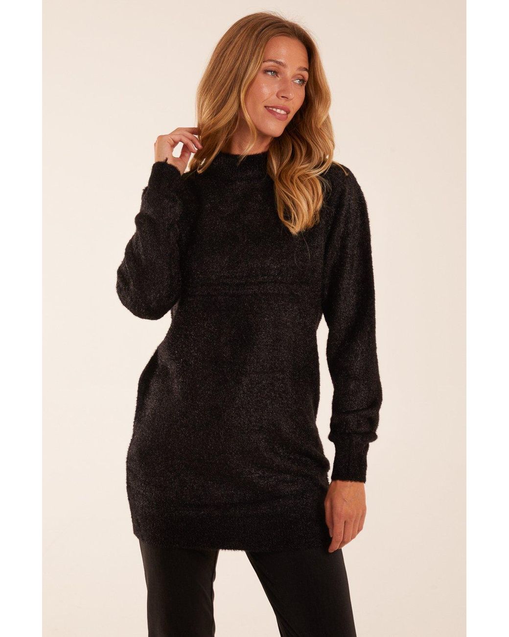 Blue Vanilla High Neck Long Jumper in Black Lyst UK