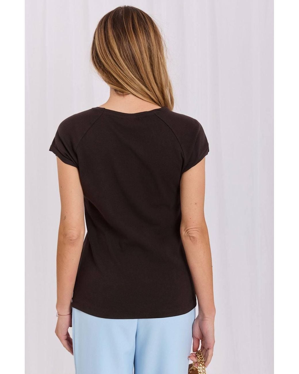 Love Lace Black Stretch Cotton Short Sleeve Plain T-Shirt