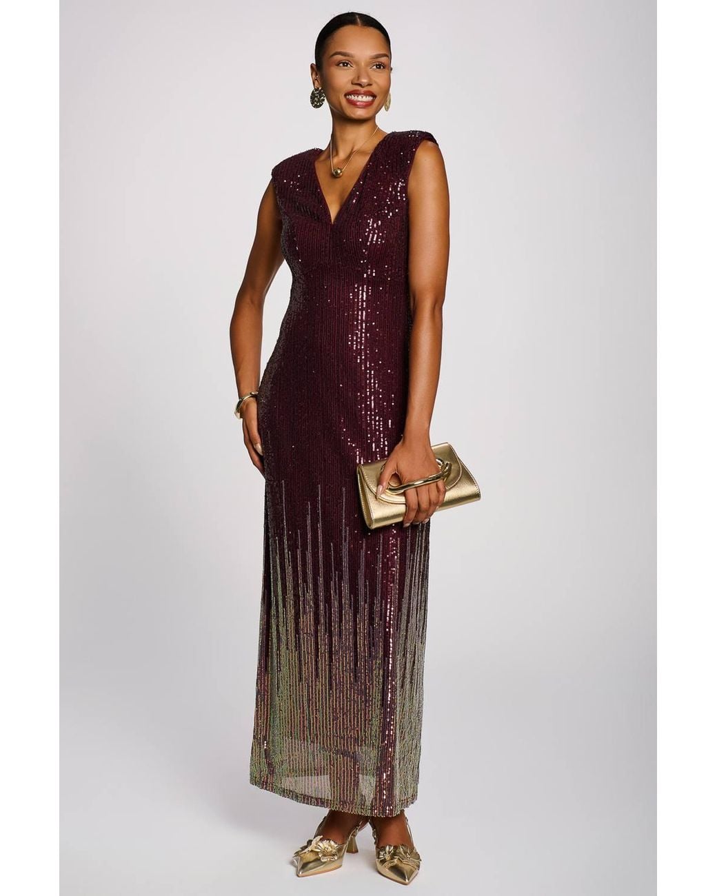 Jolie Moi Purple Multi-Tone Patterned Sequin Maxi Dress