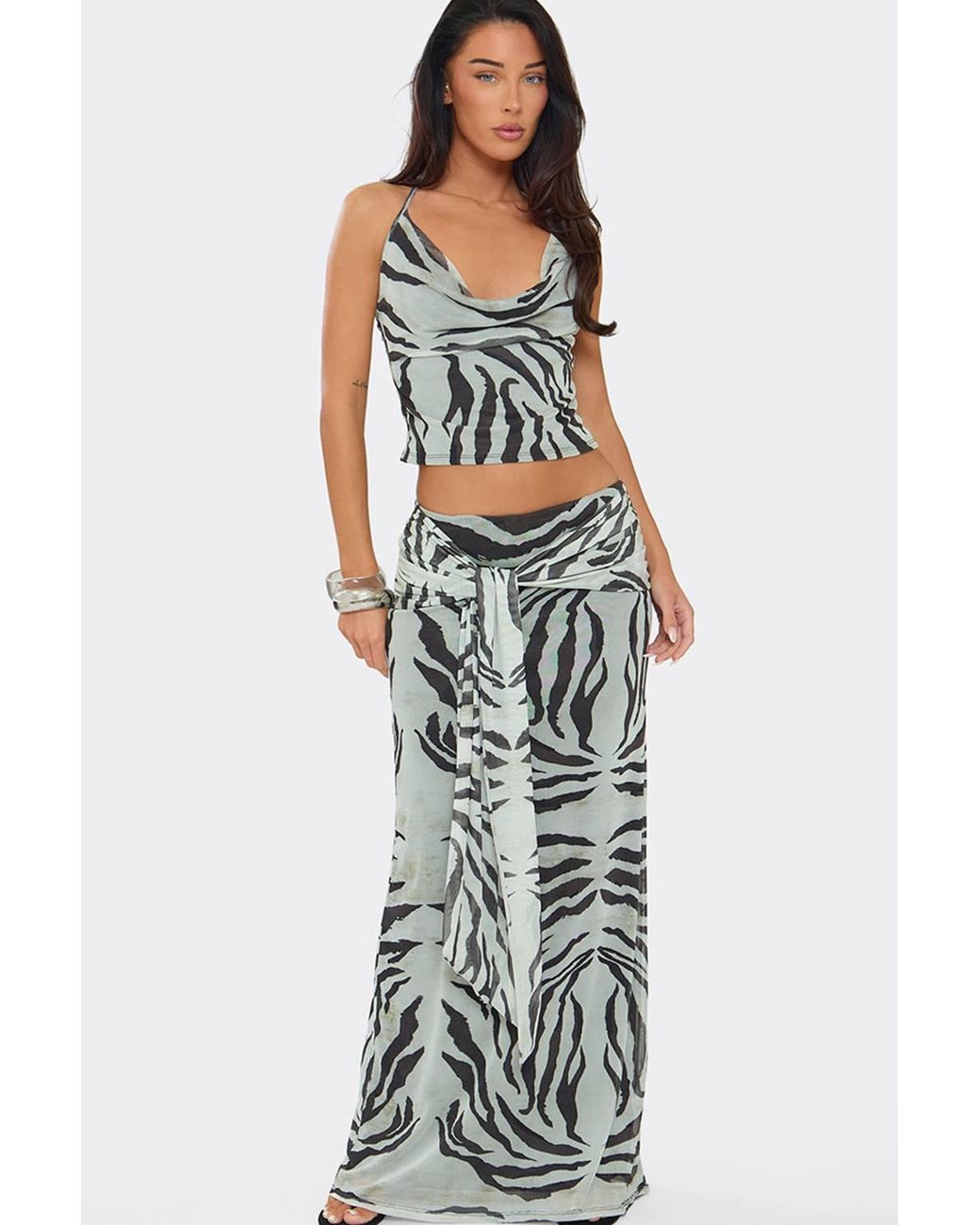 EGO Metallic Drape Maxi Skirt