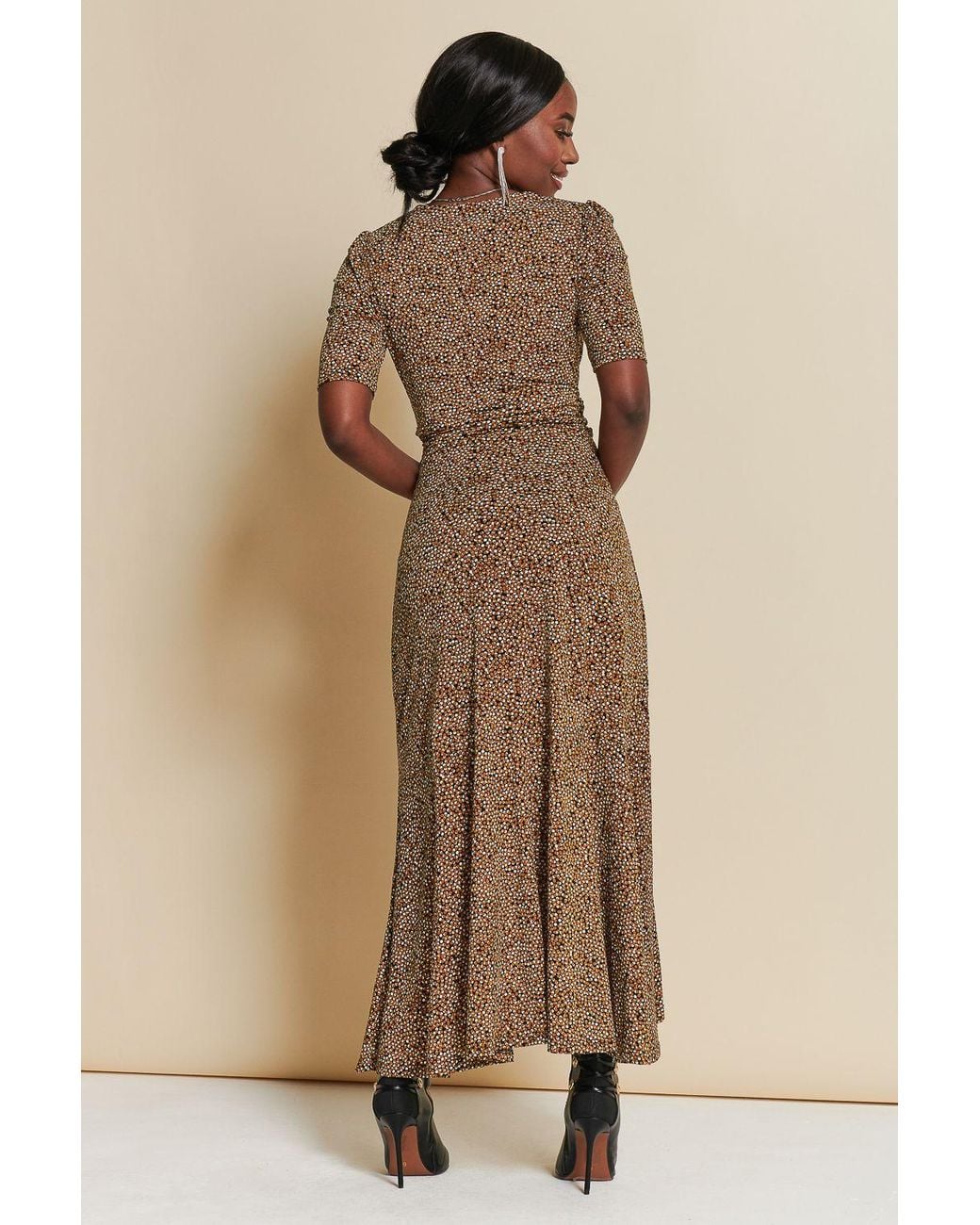 Jolie Moi Natural Print Viscose Frill Hem Maxi Dress
