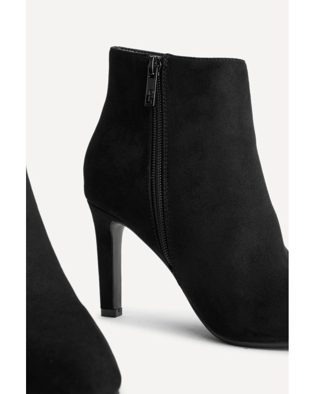 Linzi Black Handled Faux Suede Heeled Ankle Boots