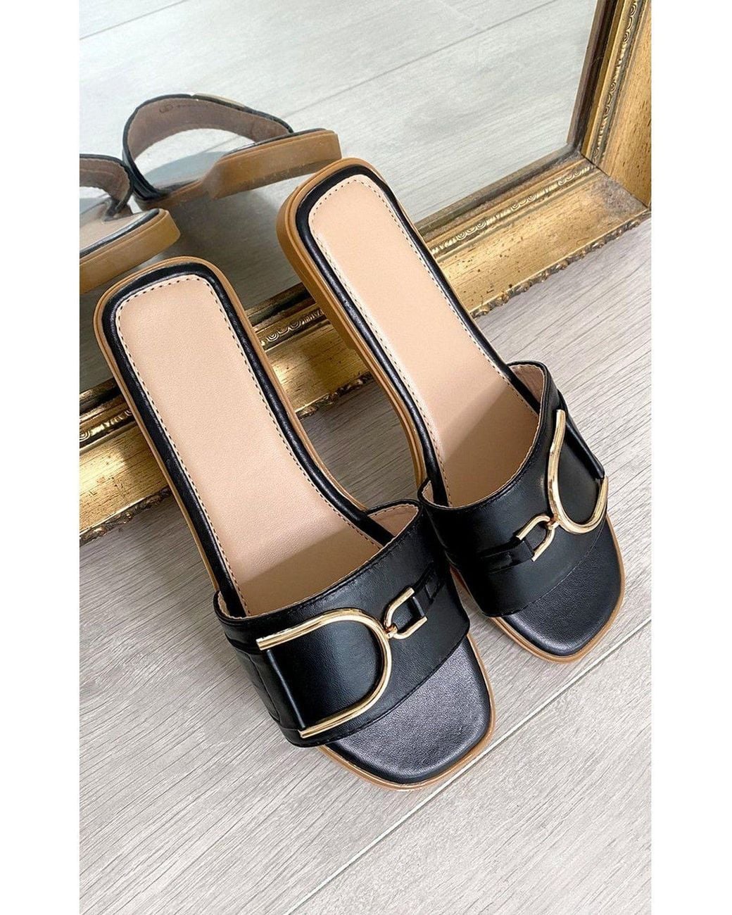 IKRUSH Black Ashleigh Detail Sliders With Faux Leather Upper
