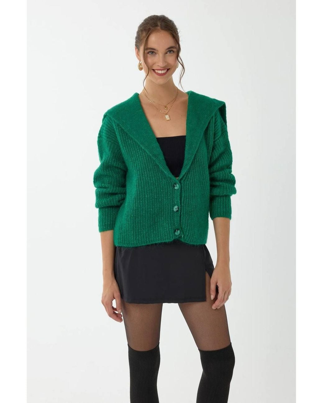 Hiccup Green Relaxed Fit Buttoned Knit Cardigan
