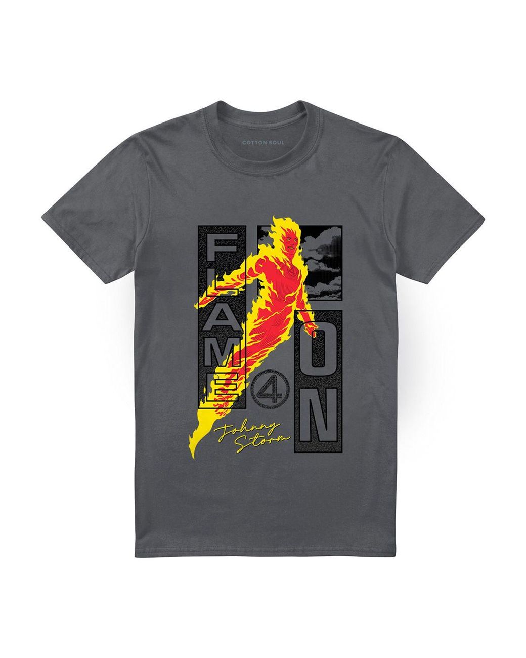 Marvel Gray Fantastic Four Flame On Johnny Storm Trend T-Shirt, Light Graphite