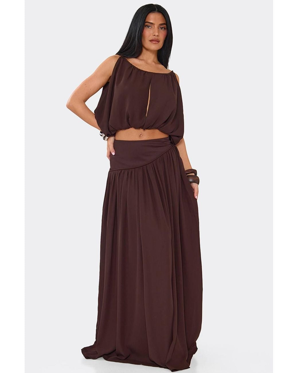EGO Purple Ruched Woven Maxi Skirt