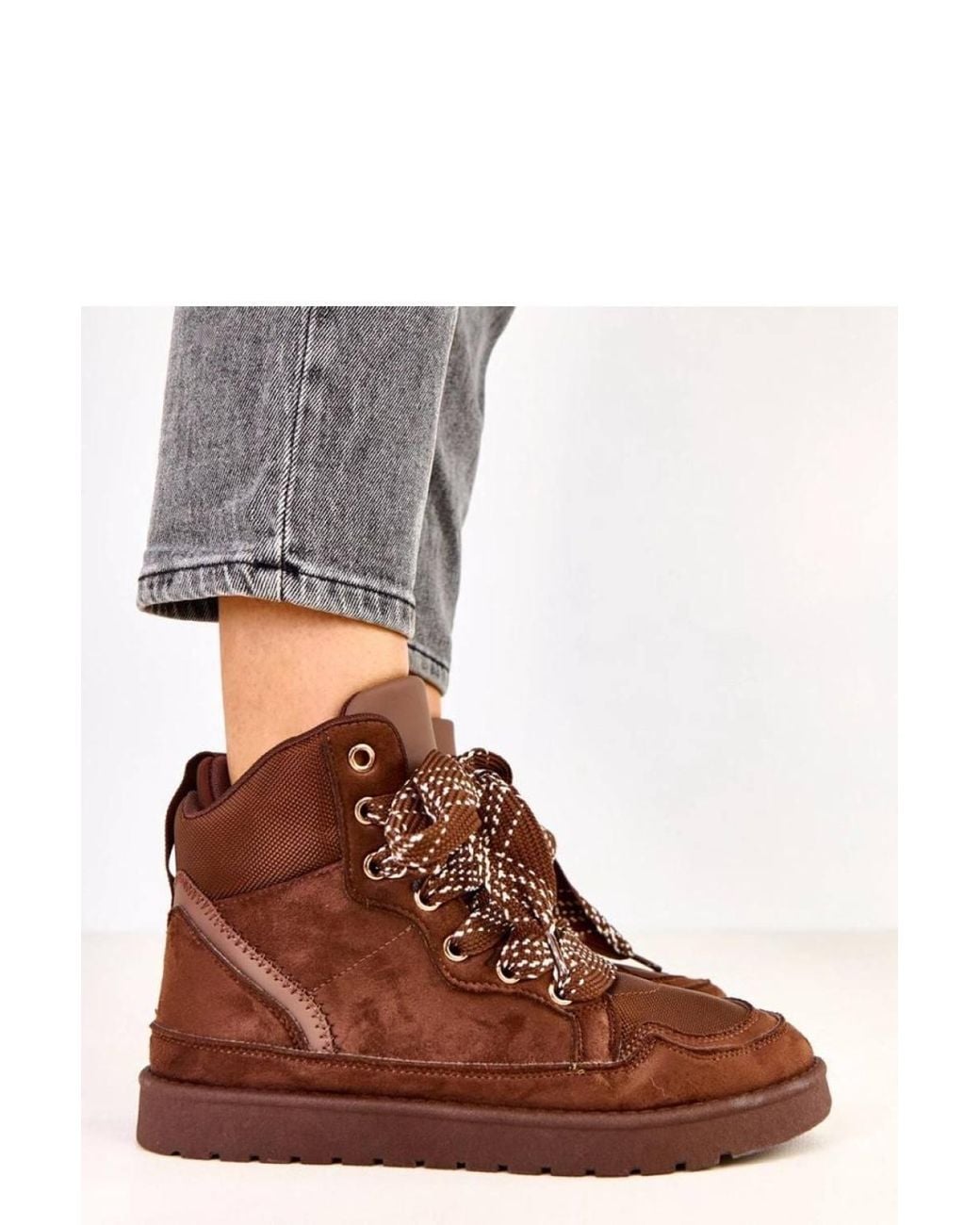 Love Lace Brown Sport Shoes Suede Look Platform Trainers With Comfort Insole