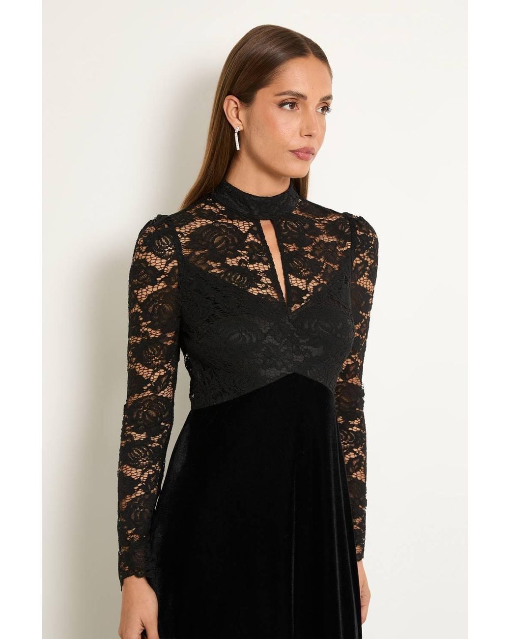 Wallis Black Lace High Neck Fit & Flare Dress
