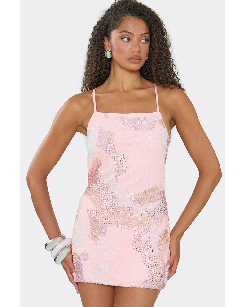 EGO Pink Strappy Cross Back Mini Dress