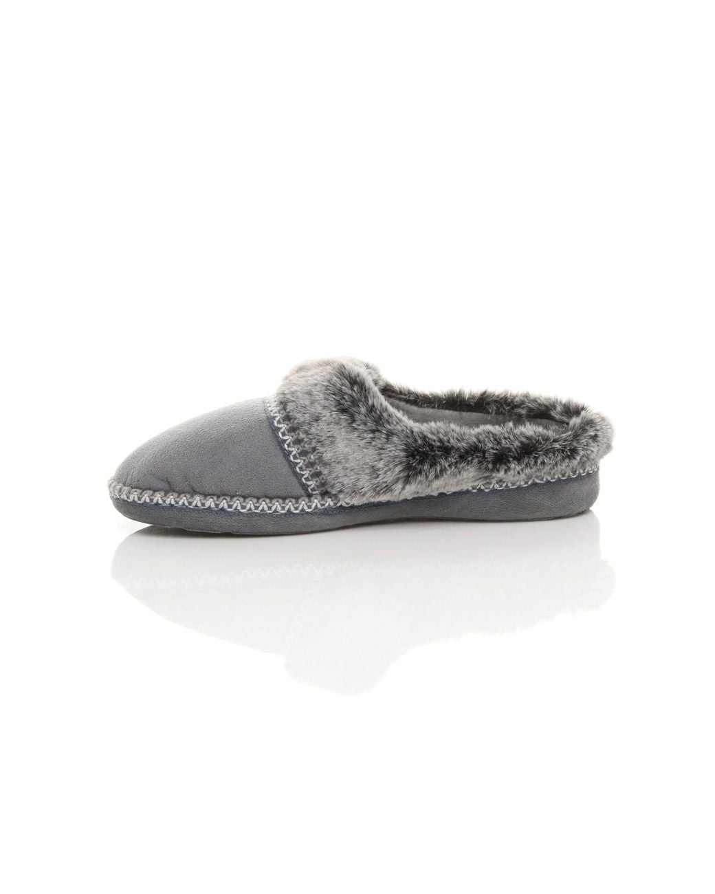 AJVANI Gray Flat Faux Fur Mules Comfort Slippers