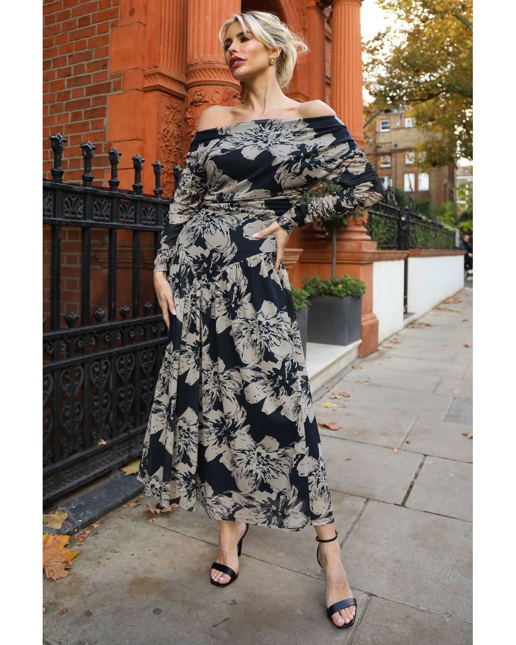 Jolie Moi Black Long Sleeve Asymmetric Mesh Midi Dress