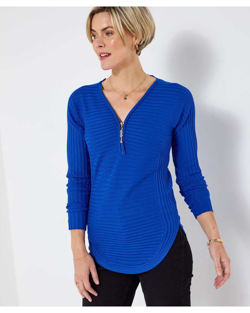 Joe Browns Blue Ribbed Jersey Zip Top