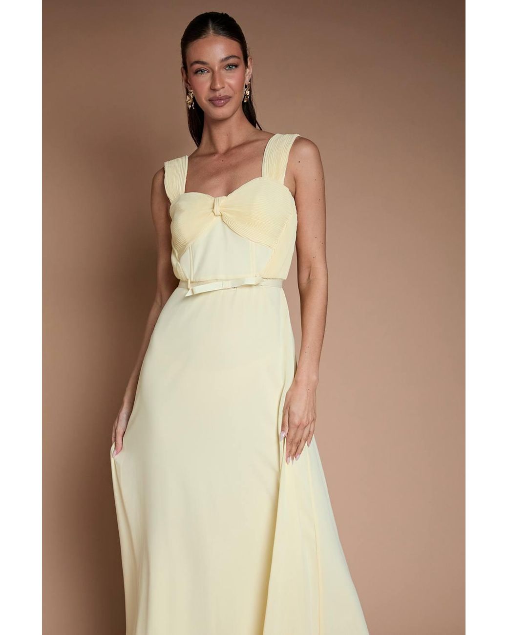 Coast Natural Pleated Chiffon Tie Sleeve Bridesmaid Maxi Dress