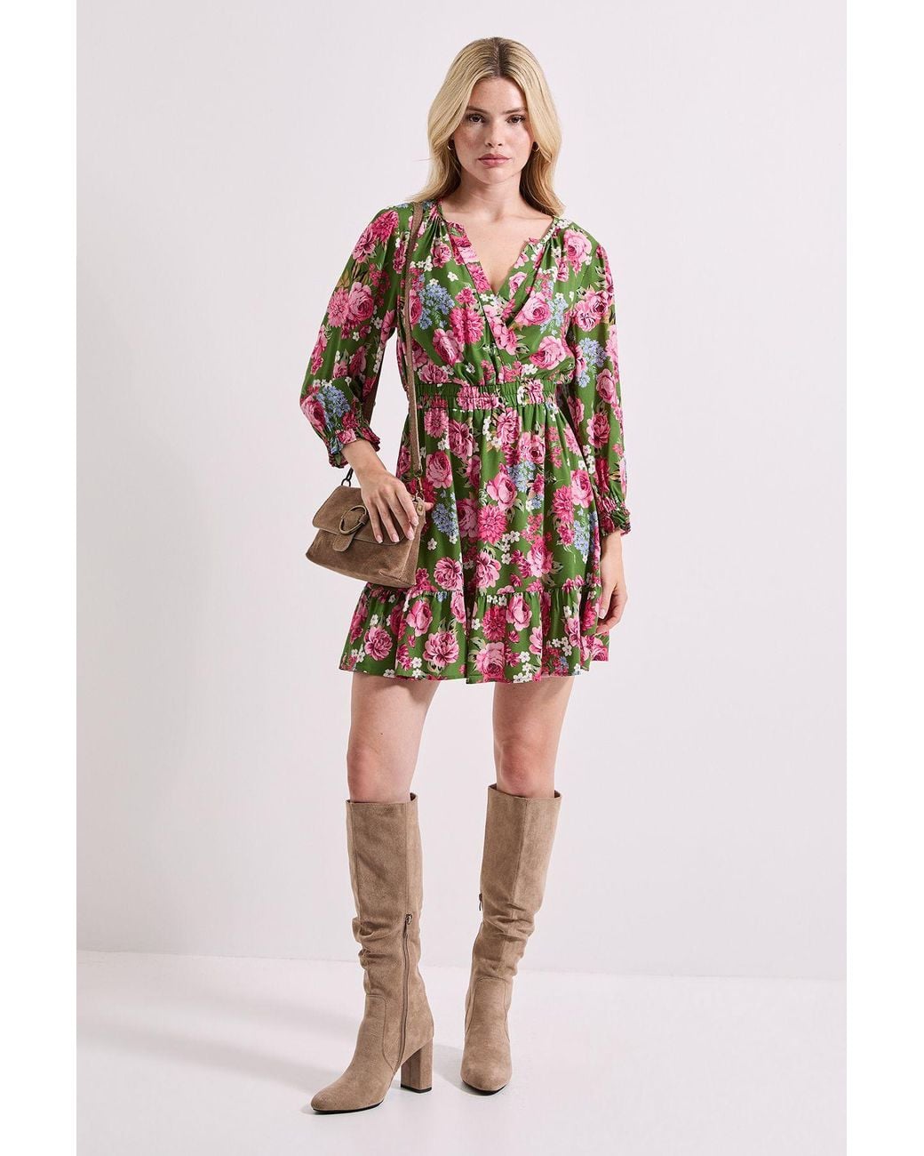 Dorothy Perkins Red Wrap Front Blouson Sleeve Mini Dress
