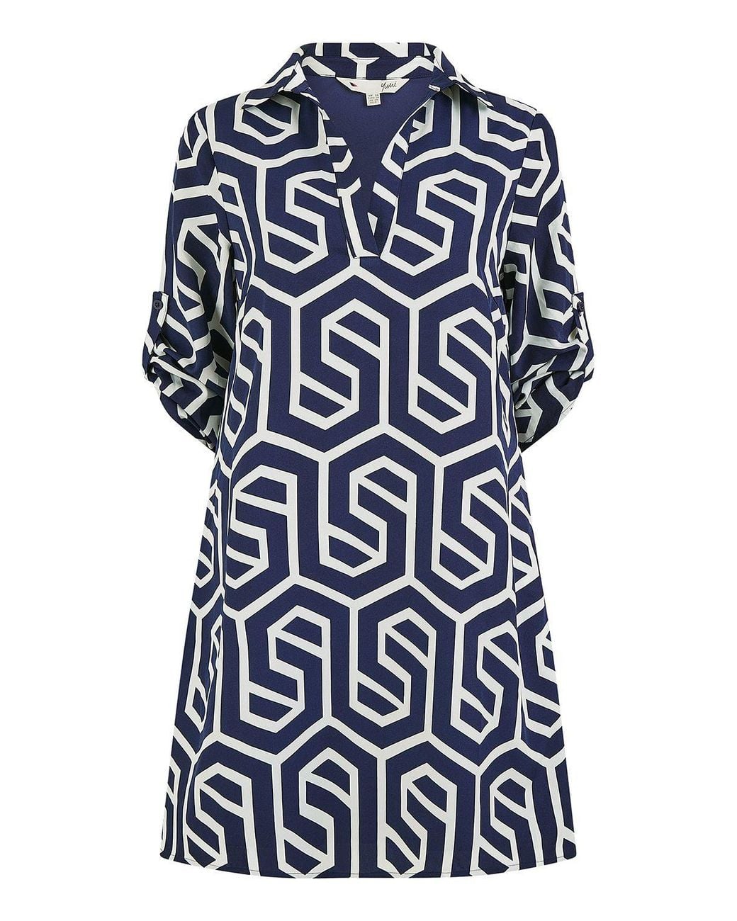 Yumi' Blue Geo Print Tunic With Pockets