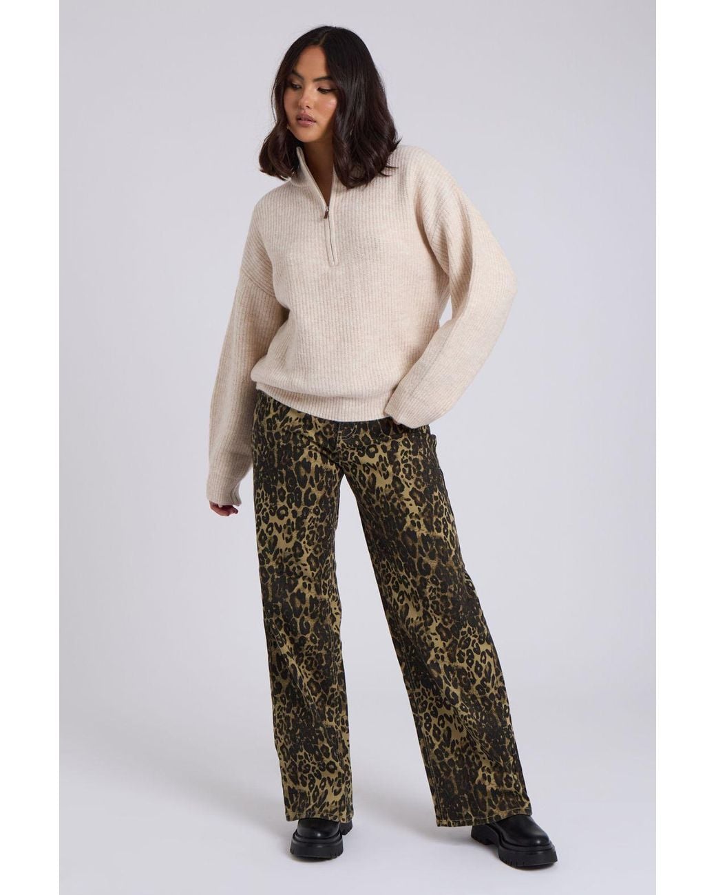 Urban Bliss Natural Ribbed Oversized Half Zip Jumper