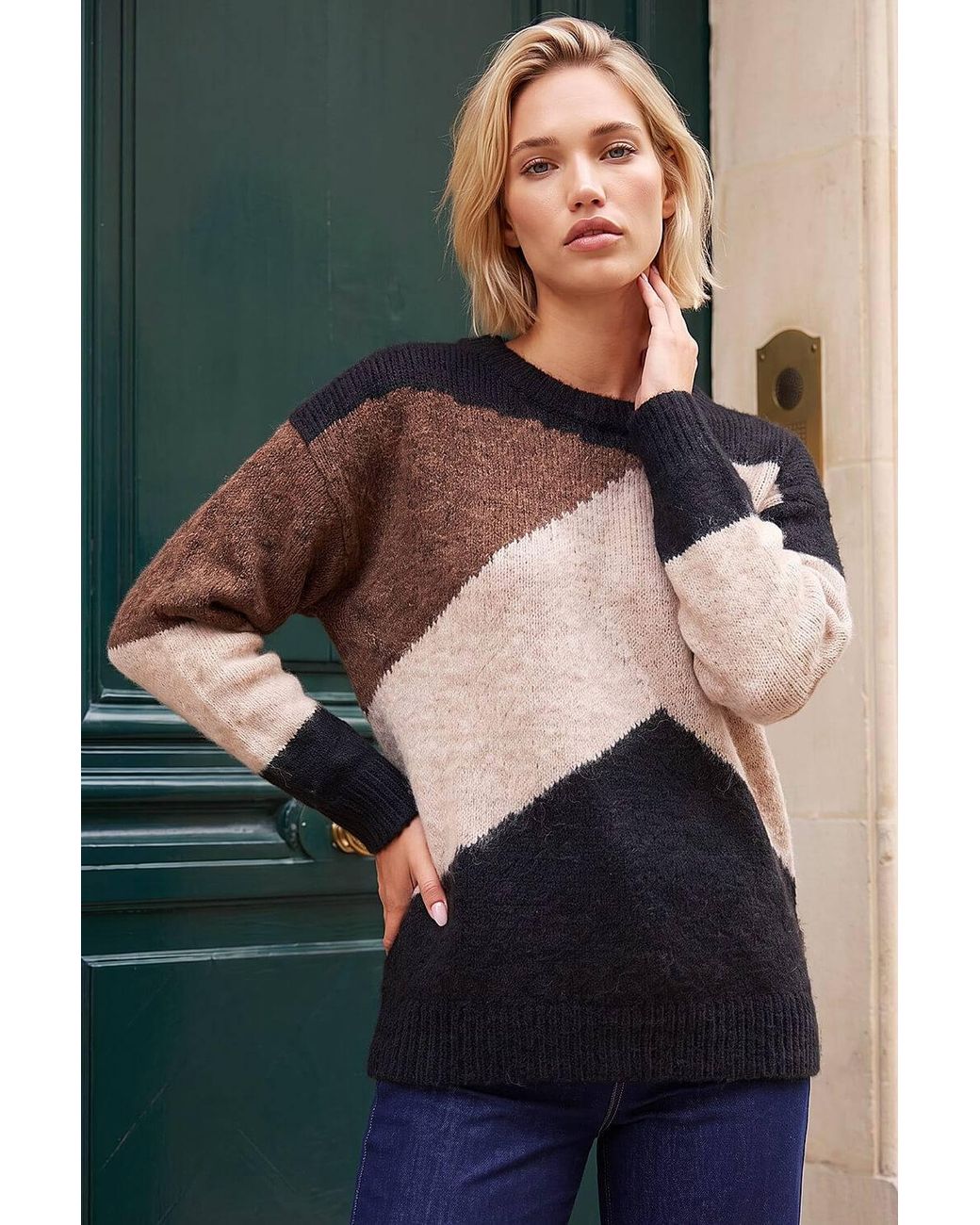 Roman Black Colour Block Knit Jumper