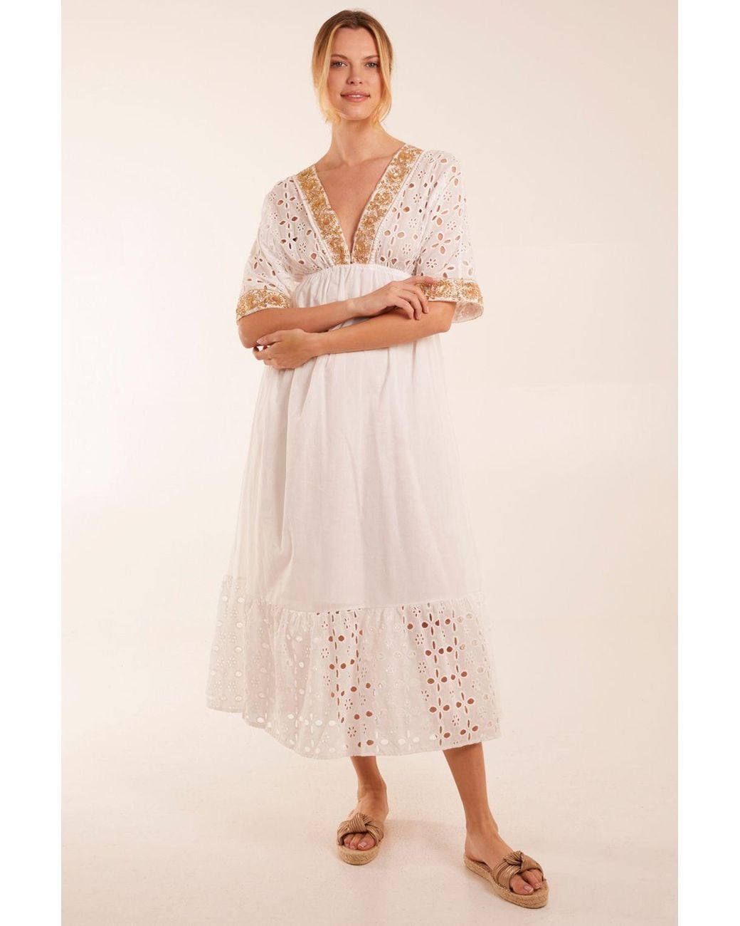 Blue Vanilla Natural V-Neck Short Sleeve Dress