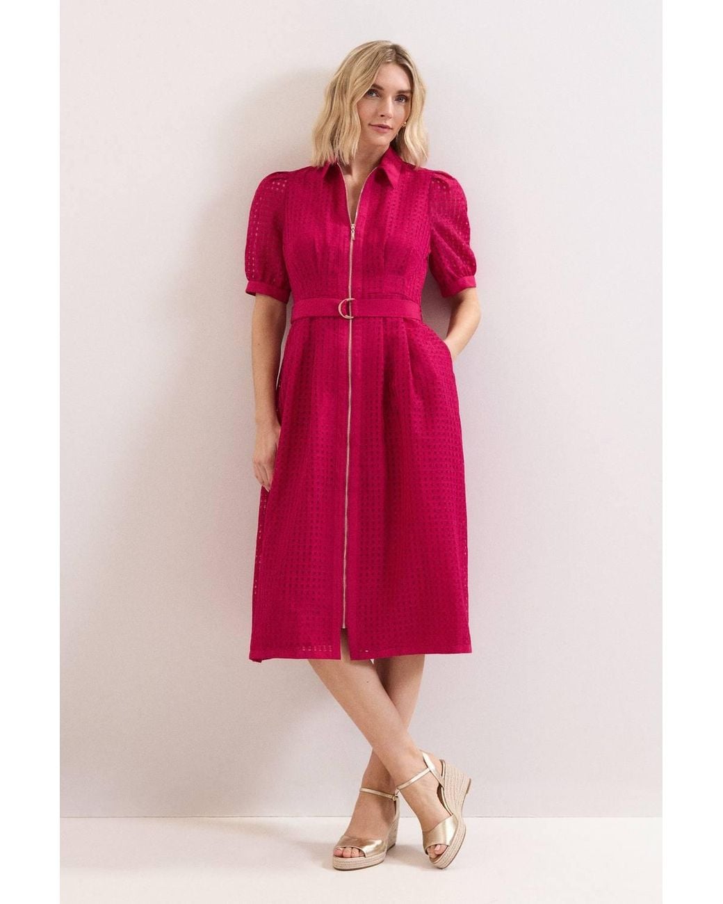 Phase Eight Red Carey Belted Midi Shirt Dress