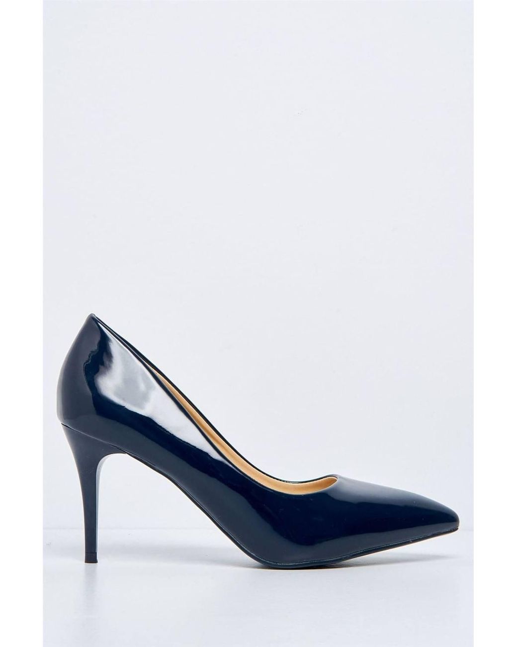 Miss Diva Blue Ingrid Pointed Toe Patent Pu Court Shoes Heels