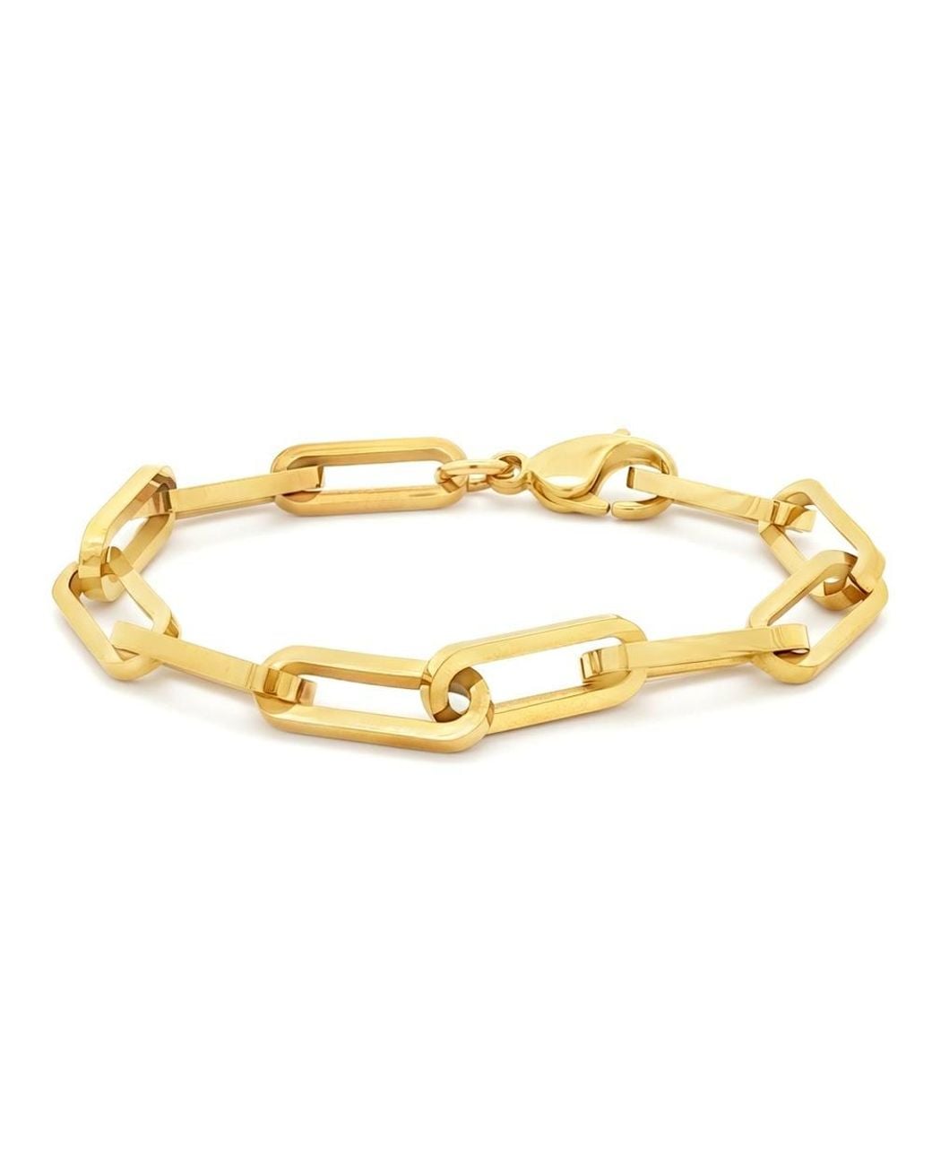 Jewelco London Metallic Plated Steel Elongated Oval Paperclip Chain Bracelet 7Mm 8"