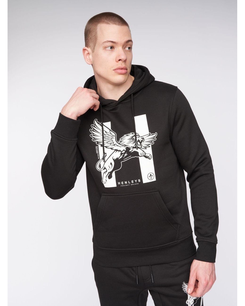 Henleys Black Curveball Carbon Brushed Hoodie for men