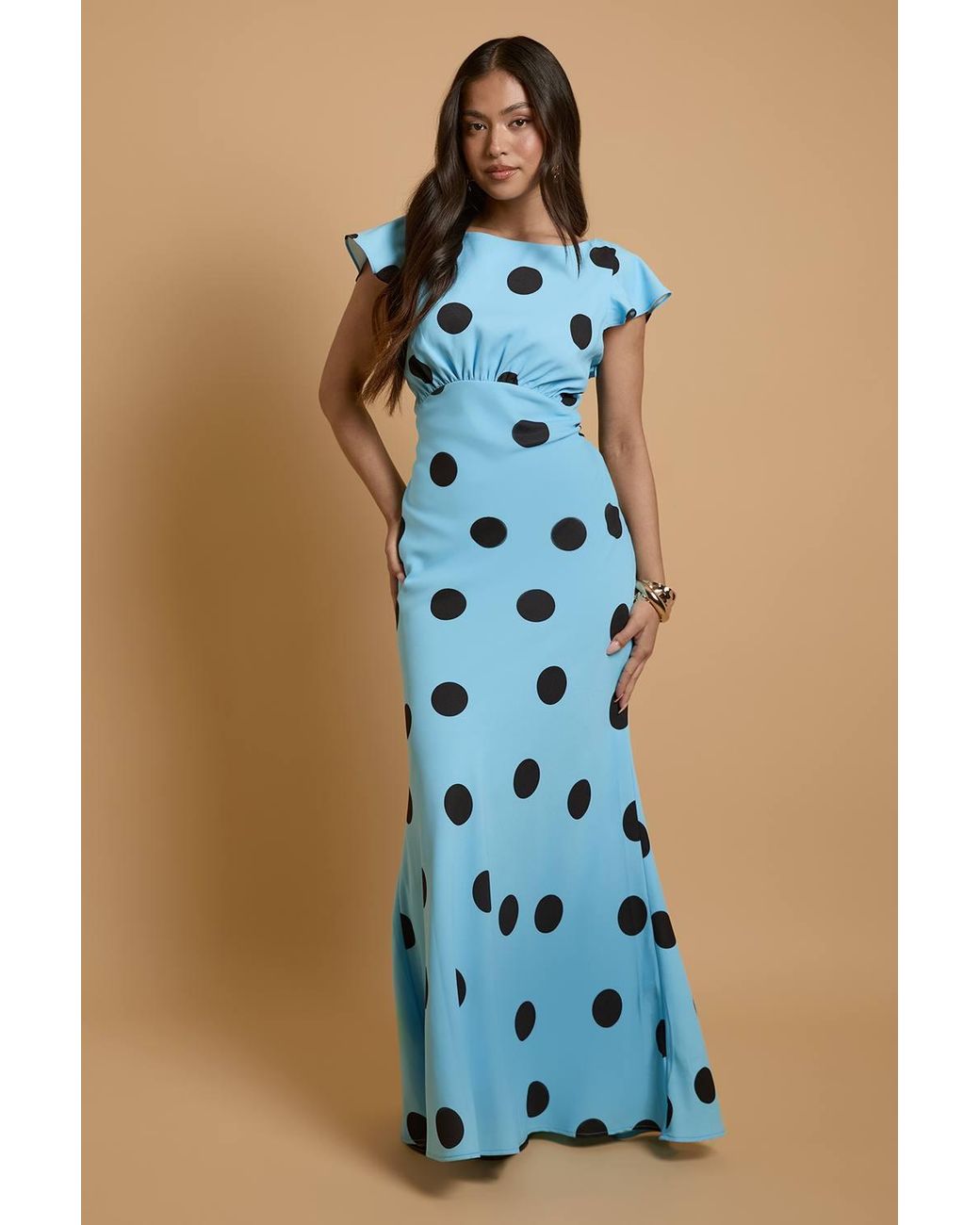 Oasis Blue Petite Polkadot Crepe Maxi Dress