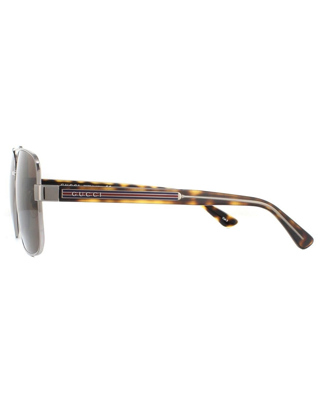 Gucci Brown Square Ruthenium Havana Sunglasses for men