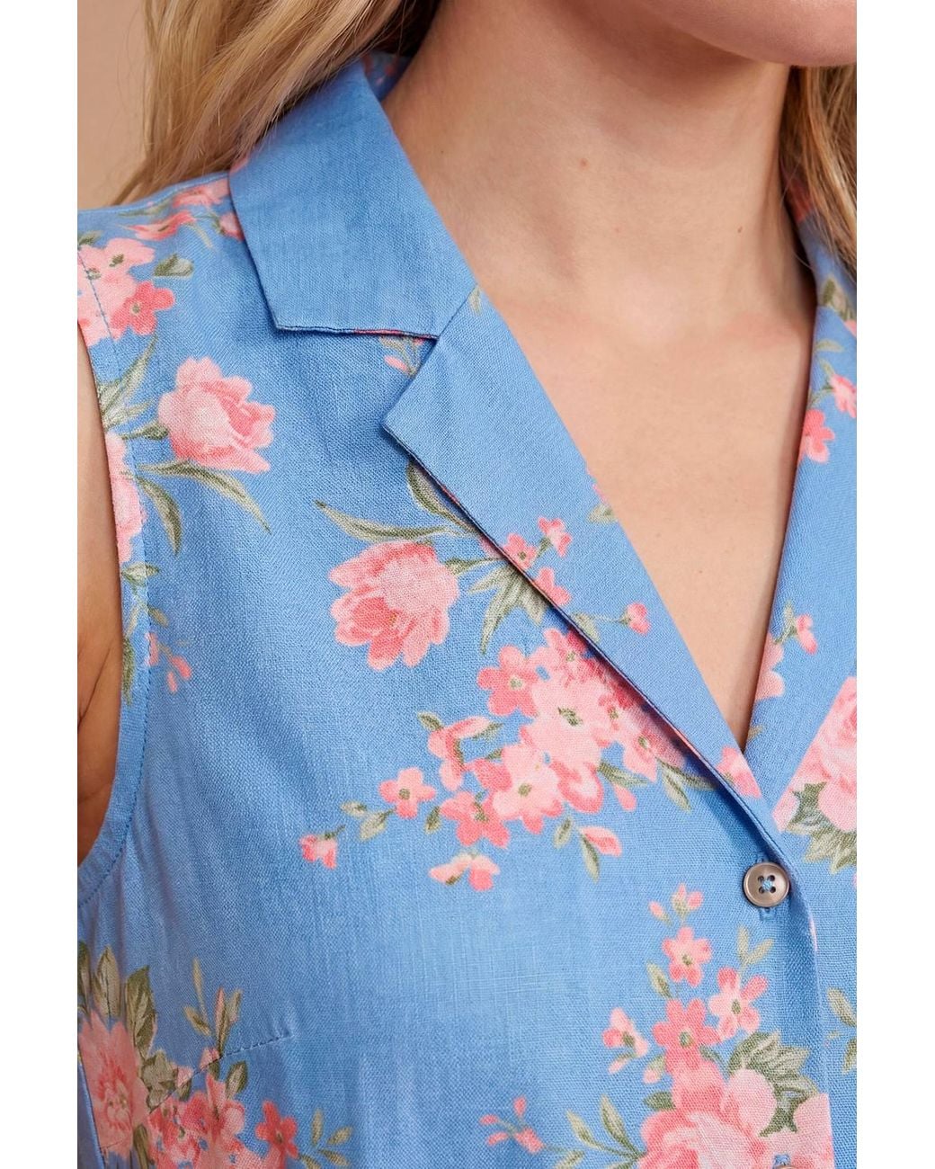 Dorothy Perkins Blue Petite Button Down Belted Printed Midi Dress
