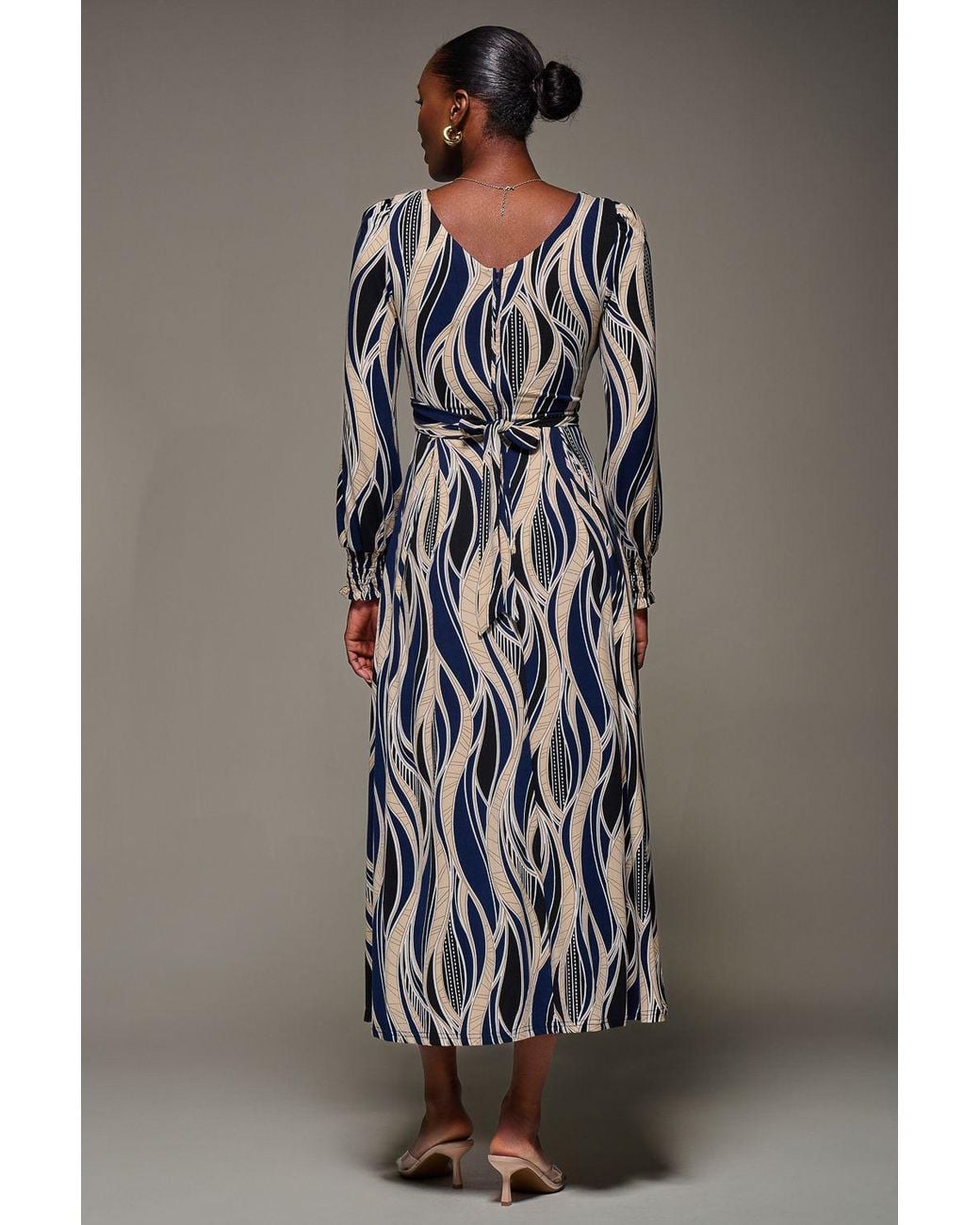 Jolie Moi Gray Jersey Belted Long Sleeve Maxi Dress